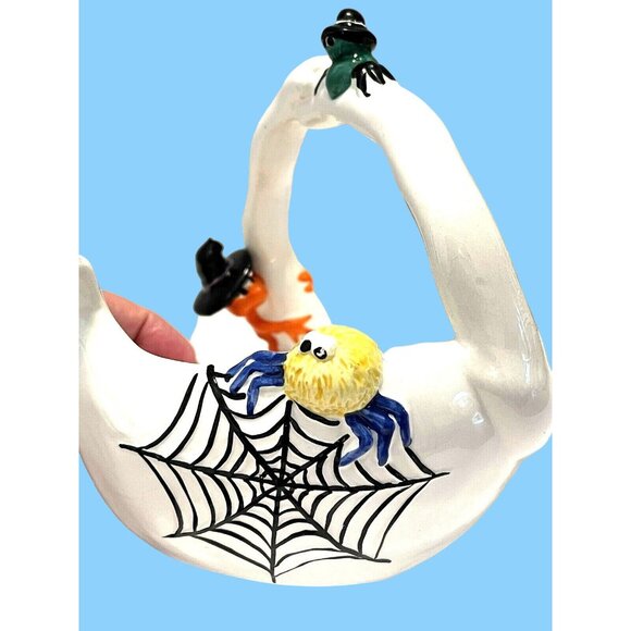 3D Halloween Ghost Ceramic Basket Serving Bowl Candy Dish Spider Web Lizard READ - Picture 5 of 8